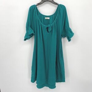 Natural Life Teal Cotton Gauze Tie Neck Dress Size M, Medium, 100% Cotton, Boho